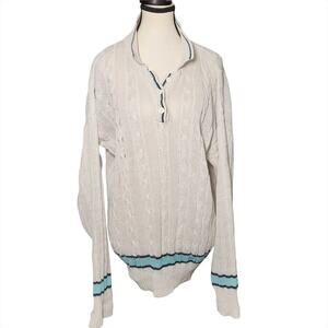80s Vintage Moods by Krizia Preppy Classic White Cable Knit Polo Sweater Men’s S